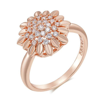 Fashion 14K Rolled Rose Gold Creative Crystal Flower AAA Zircon Diamonds Rings for Women Vintage Wedding Jewellery